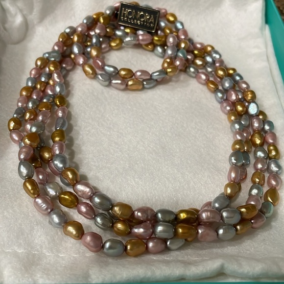 HONORA 1 STRAND MULTI-COLOR PEARL NECKLACE-VERSATILE STYLE 31.5“ With 2 Bracelet - Picture 5 of 5